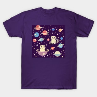 Cats in space pattern T-Shirt